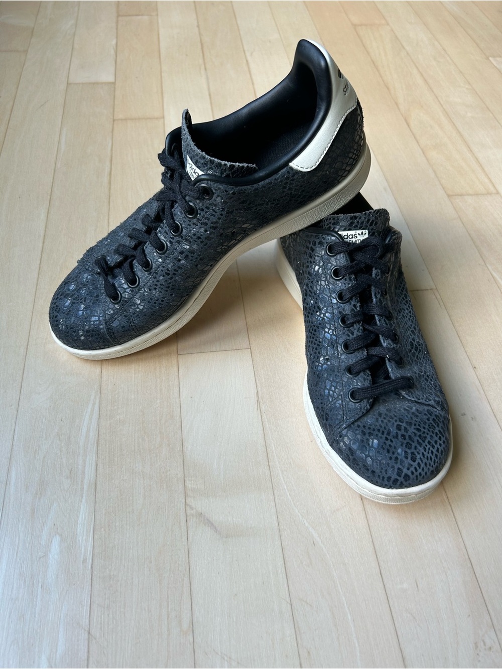 adidas Stan Smith Black Leather Snake Print Sneakers